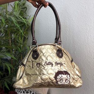 RARE Y2K Retro Baddie Brown Gold Betty Boop shoulder hand bag leather bowler sha